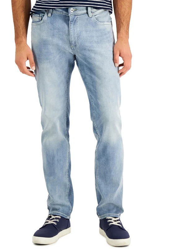 Mens Mid-Rise Faded Straight Leg Jeans Masculine Men's Thick Masculine Men's Thick