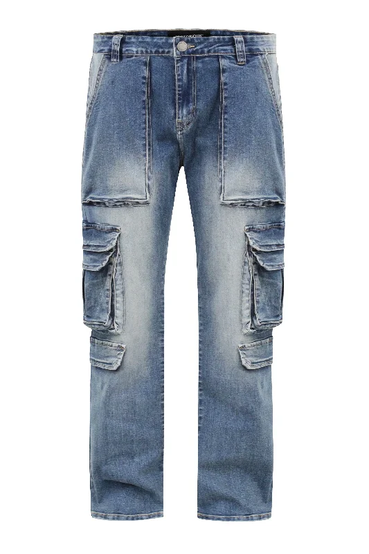 Men's Multi Cargo Pockets Denim Jeans Refined Men's Hand Refined Men's Hand