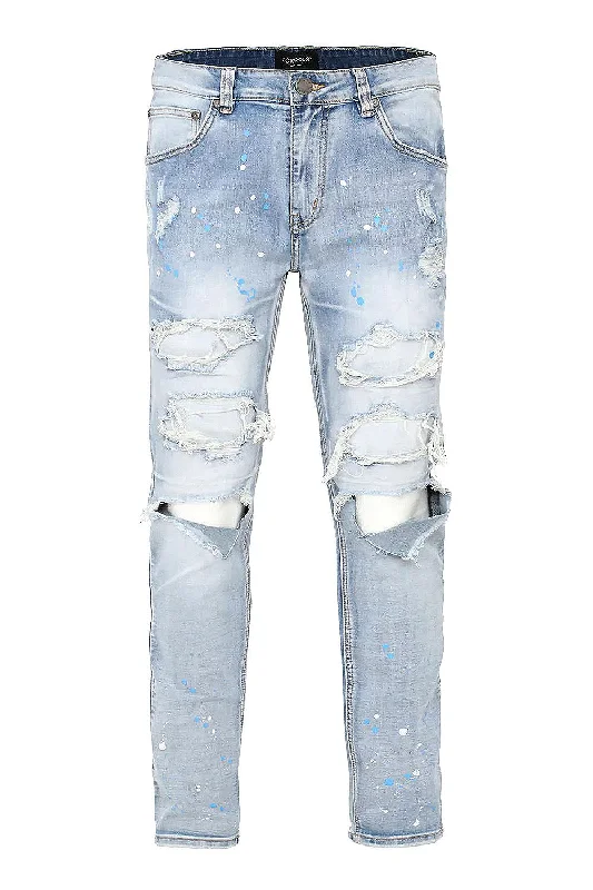 Men's Paint Splatter Knee Blowout Distressed Denim Jeans Practical Men's Quick Practical Men's Quick