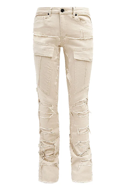 Men's Premium Multi Distressed Cargo Stacked Jeans Beach Beach