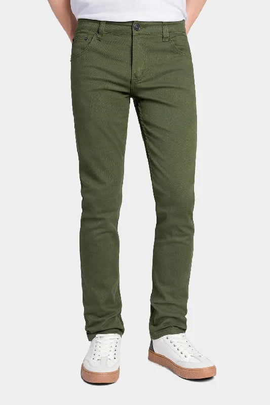 Men's Essential Skinny Fit Colored Jeans (Olive) Trendy Men's Oversized Trendy Men's Oversized