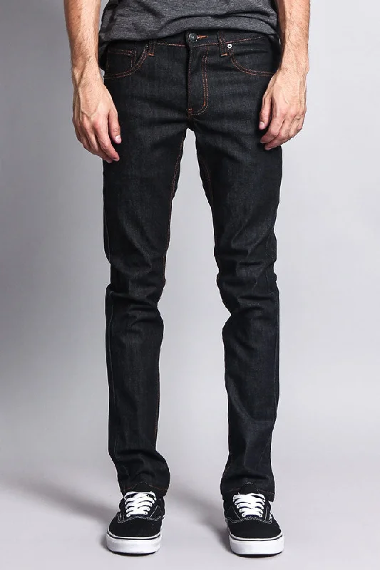 Men's Skinny Fit Raw Denim Jeans (Black/Timber) Masculine Men's  Masculine Men's 