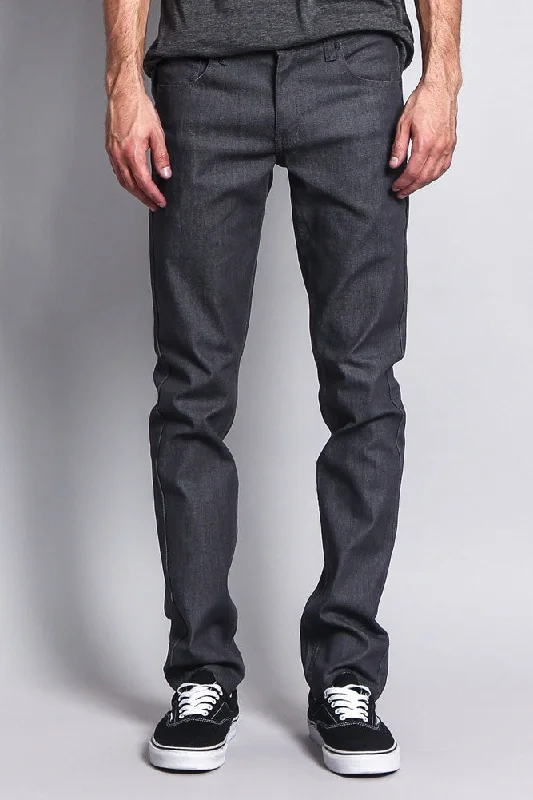 Men's Skinny Fit Raw Denim Jeans (Charcoal) Sharp Men's Italian Sharp Men's Italian