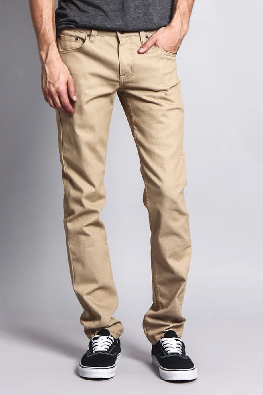 Men's Skinny Fit Raw Denim Jeans (Khaki) Business Business