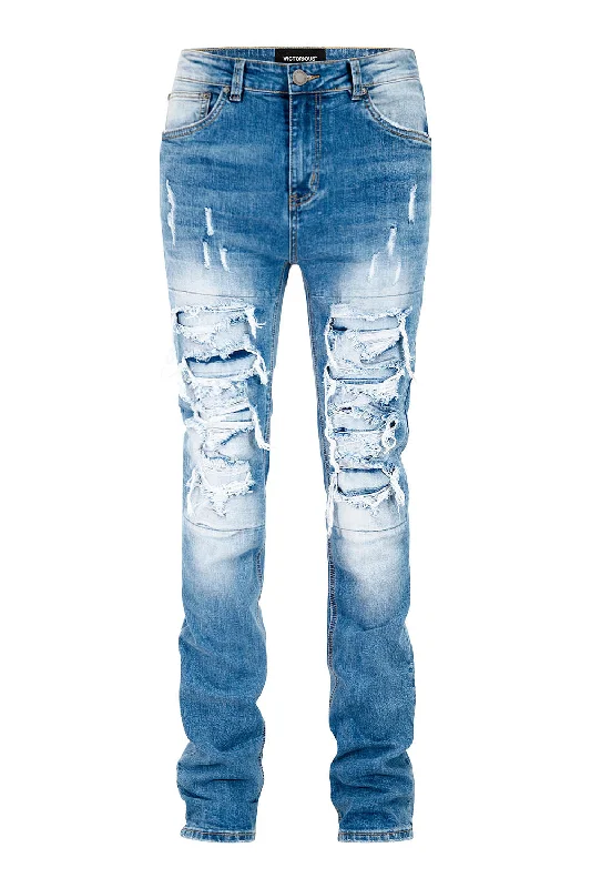 Men's Stacked Fit Distressed Denim Jeans Artistic Men's Avant Artistic Men's Avant