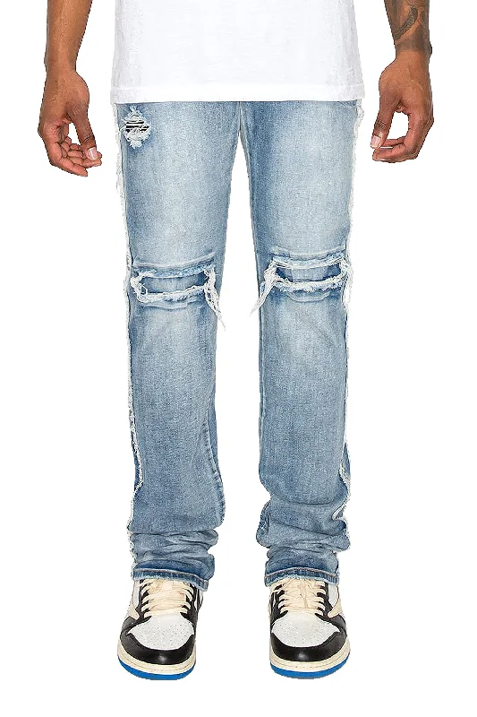 Men's Stacked Fit Raw Edge Distressed Denim Jeans Edgy Men's Punk Edgy Men's Punk