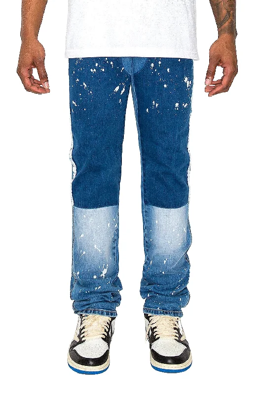 Men's Stacked Fit Repaired Paint Splatter Denim Jeans Cozy Men's Winter Cozy Men's Winter