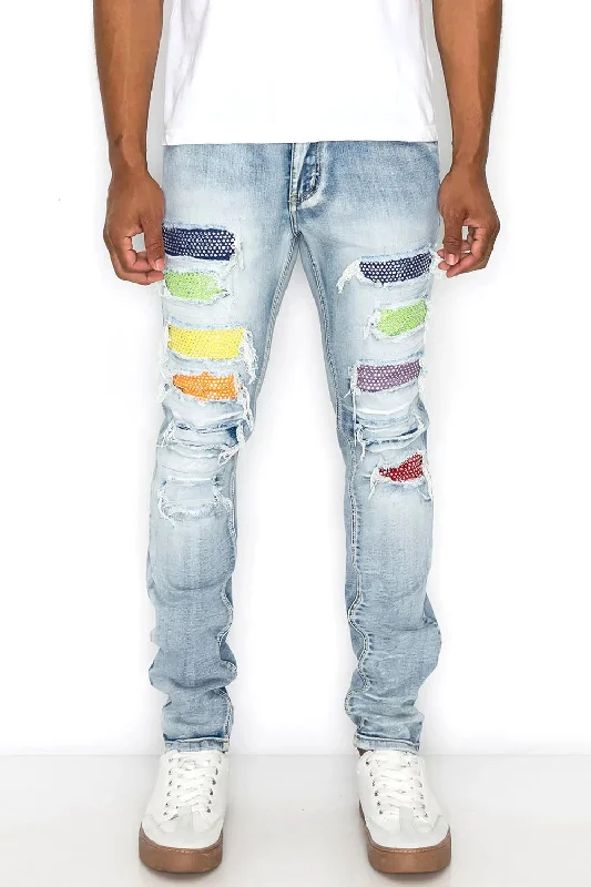 Multi Color Diamond Denim Jeans Sophisticated Men's  Sophisticated Men's 