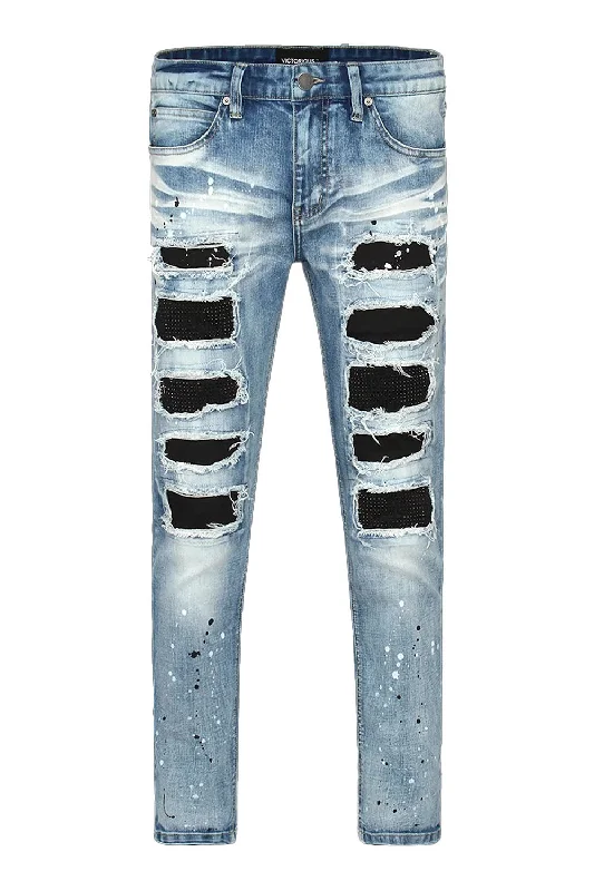 Paint Splatter Rhinestone Denim Jeans Stylish Men's Neon Stylish Men's Neon