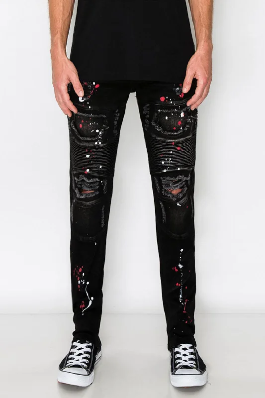 Stacked Paint Splatter Biker Jeans Sophisticated Men's French Sophisticated Men's French