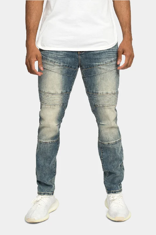 Stitch Stacked Moto Biker Denim Jeans Sporty Men's Tennis Sporty Men's Tennis